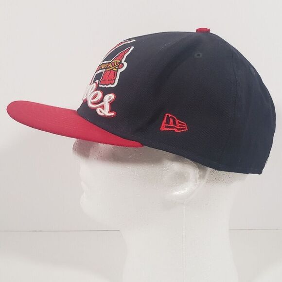 New Era MLB Atlanta Braves Fitted Baseball Tomahawk Hat Cap 7 3/8 Wool Navy Red - Picture 4 of 13